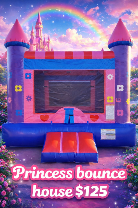 Princess Bounce House- $125 13X13 Pink princess bounce house with castle design, priced at $125.